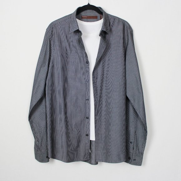 Perry Ellis Grey Striped Casual Dress Shirt - Picture 15 of 16